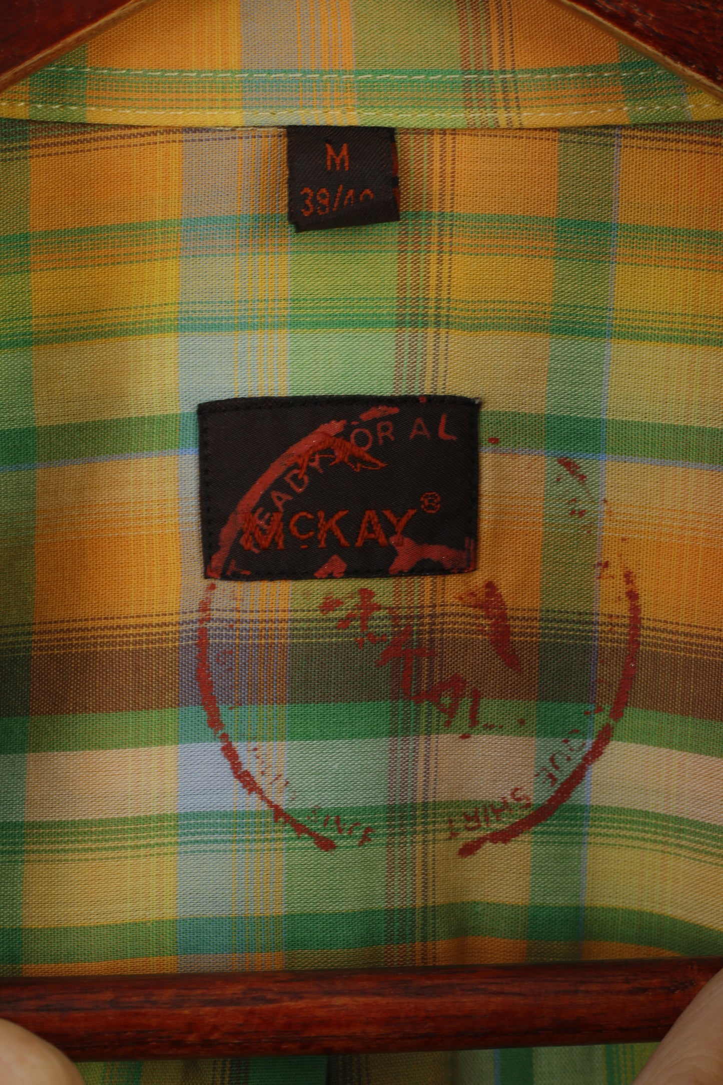 McKay Men M 39/40 Casual Shirt Green Check Outdoor Short Sleeve Button Down Collar Top