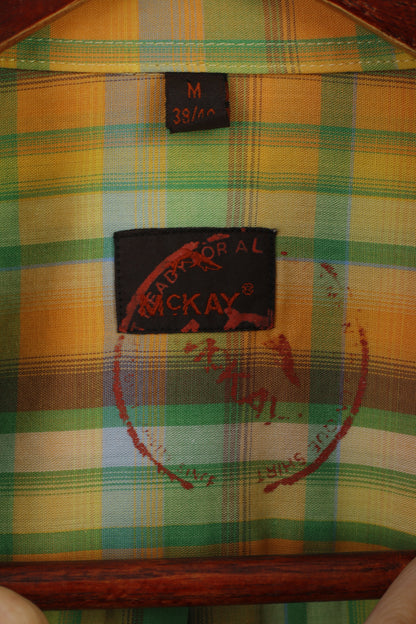 McKay Men M 39/40 Casual Shirt Green Check Outdoor Short Sleeve Button Down Collar Top