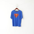 George Superman Hommes XL Chemise Bleu Coton Graphique Col Rond Stretch Top