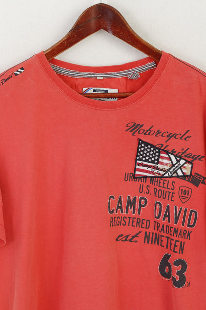Camp David Men XXL T-Shirt Peach Cotton Embroidered Motorcycle Heritage Top