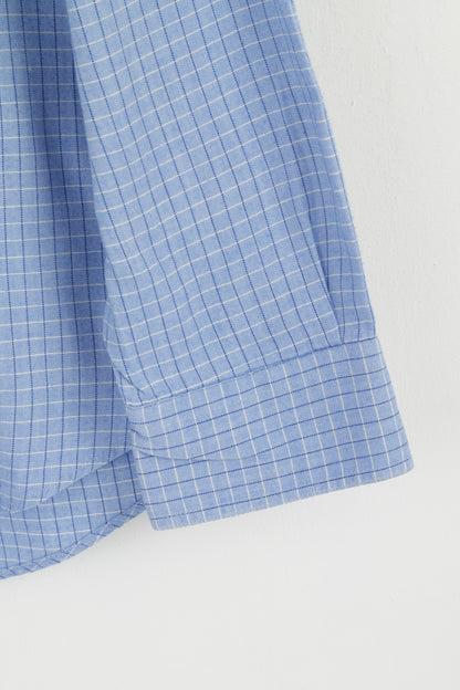 Valentino Sport Uomo L Camicia casual Top a maniche lunghe in cotone a quadri blu Italia