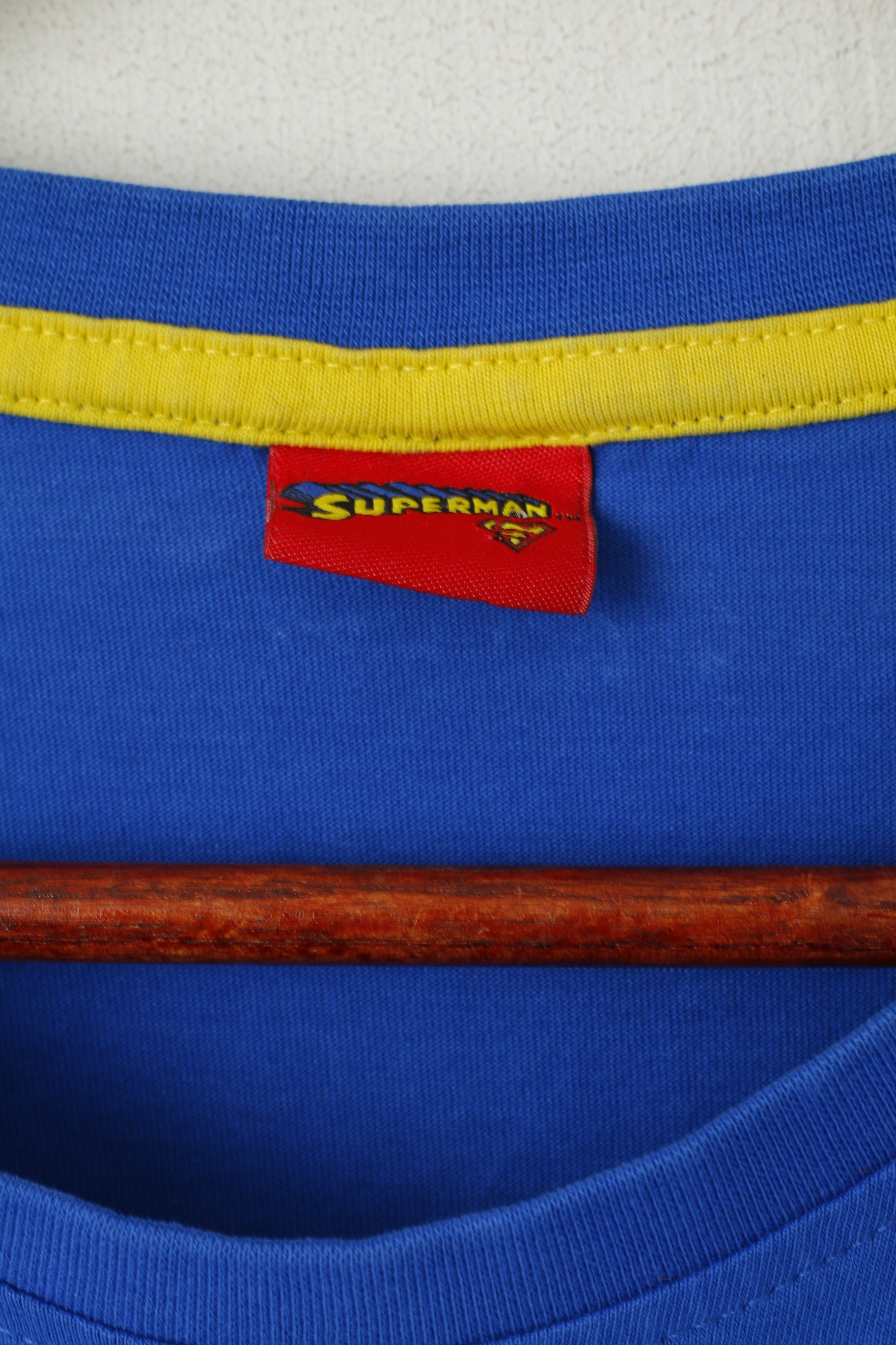 George Superman Hommes XL Chemise Bleu Coton Graphique Col Rond Stretch Top