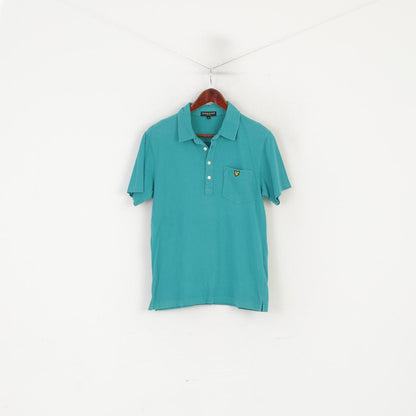 Polo Lyle &amp; Scott vintage da uomo L (M) Top elasticizzato con bottoni dettagliati in cotone verde