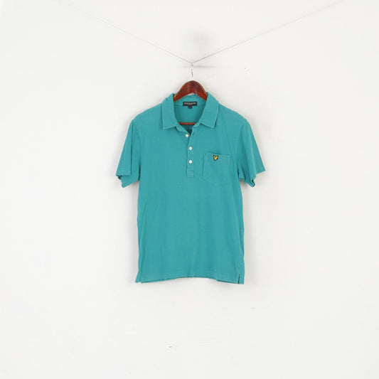 Lyle & Scott Vintage Men L (M) Polo Shirt Green Cotton Detailed Buttons Stretch Top