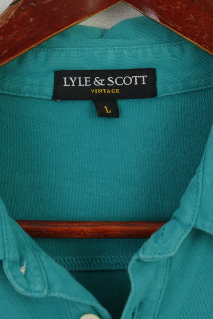 Polo Lyle &amp; Scott vintage da uomo L (M) Top elasticizzato con bottoni dettagliati in cotone verde