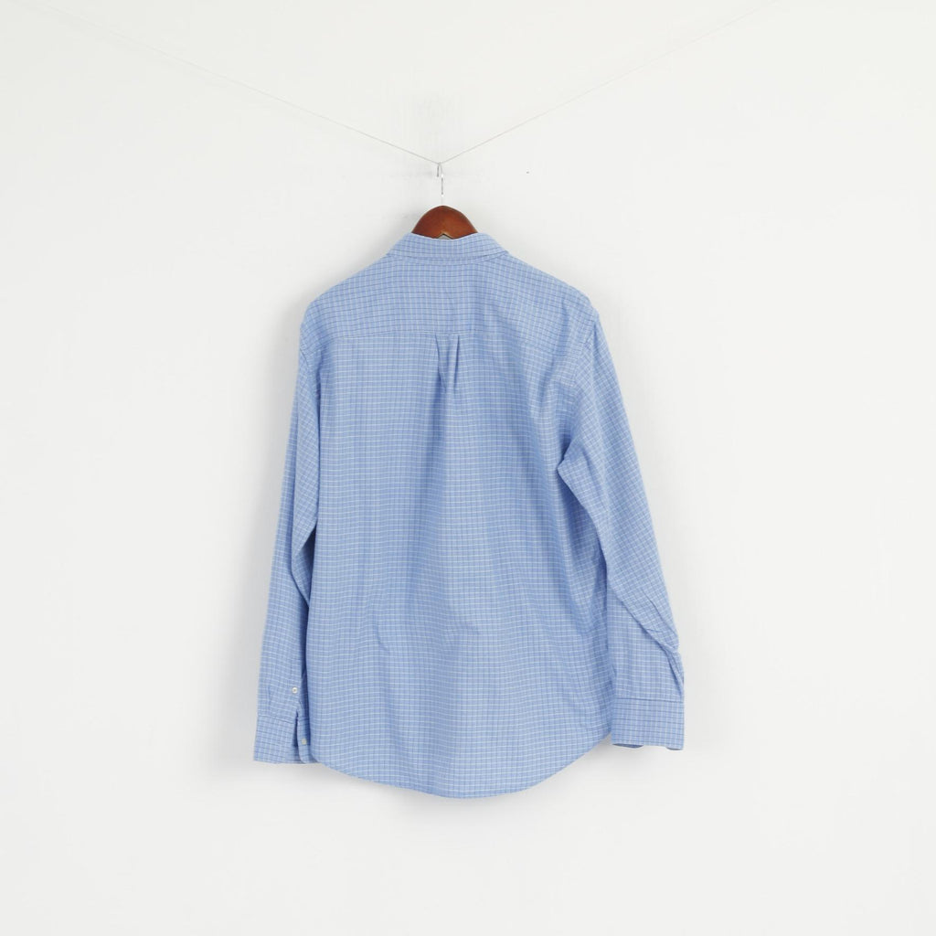 Valentino Sport Men L Casual Shirt Blue Check Cotton Long Sleeve Italy Top