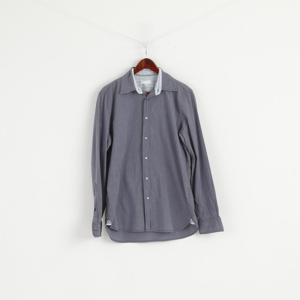 Diesel Uomo XL (L) Camicia casual Top in cotone a righe blu a maniche lunghe con colletto button down