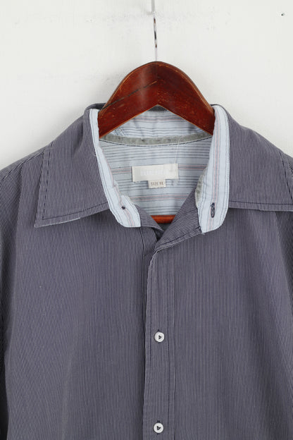 Diesel Men XL (L) Casual Shirt Blue Striped Cotton Long Sleeve Button Down Collar Top