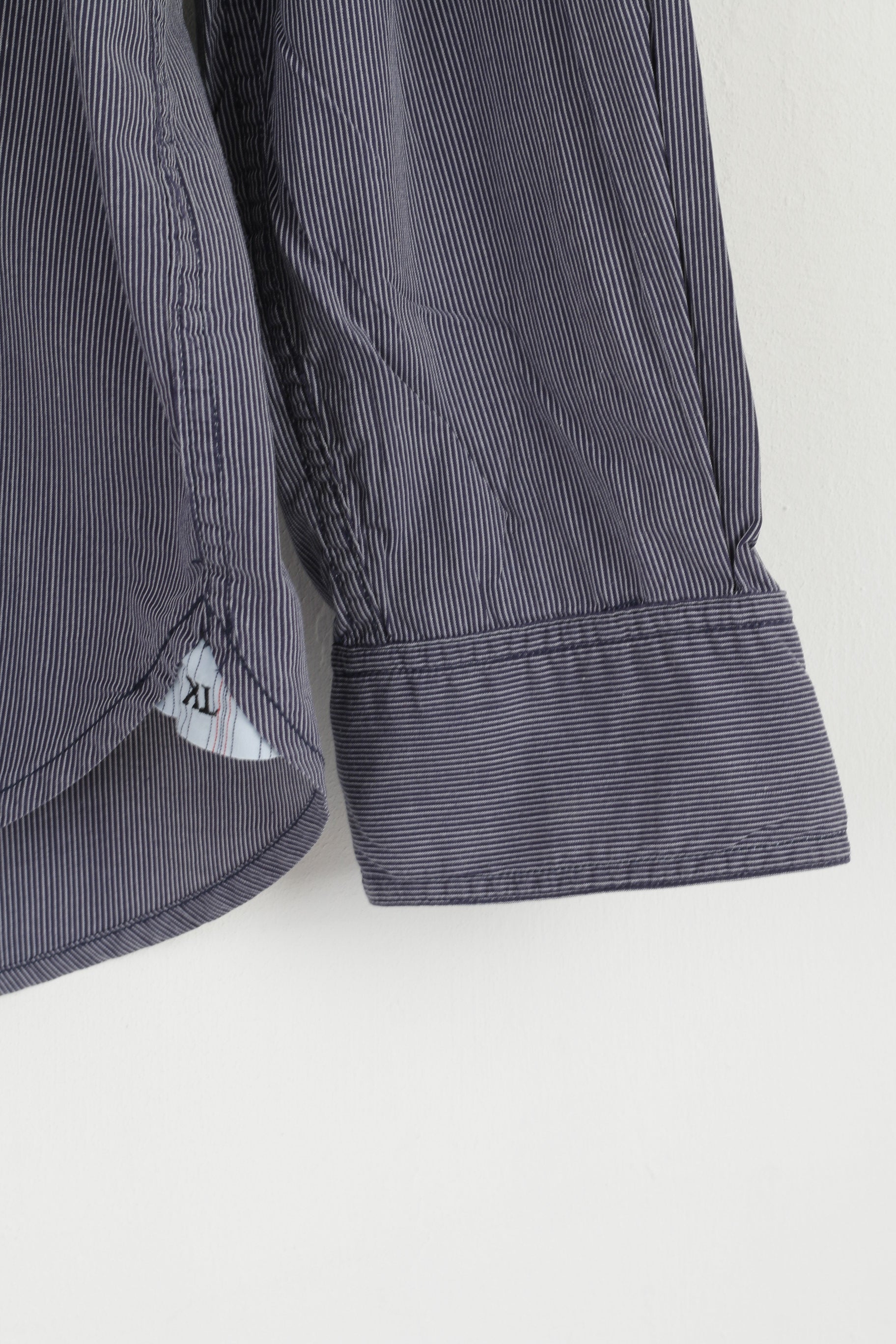 Diesel Uomo XL (L) Camicia casual Top in cotone a righe blu a maniche lunghe con colletto button down