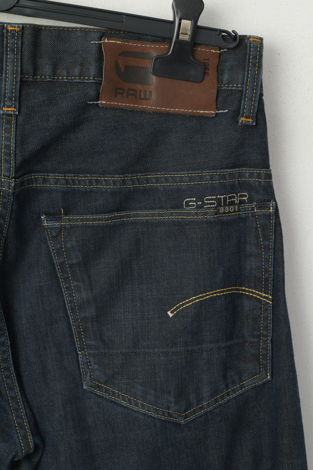 G-Star Raw Men 32 Jeans Trousers Navy Cotton 3301 Classic  Straight Leg Pants