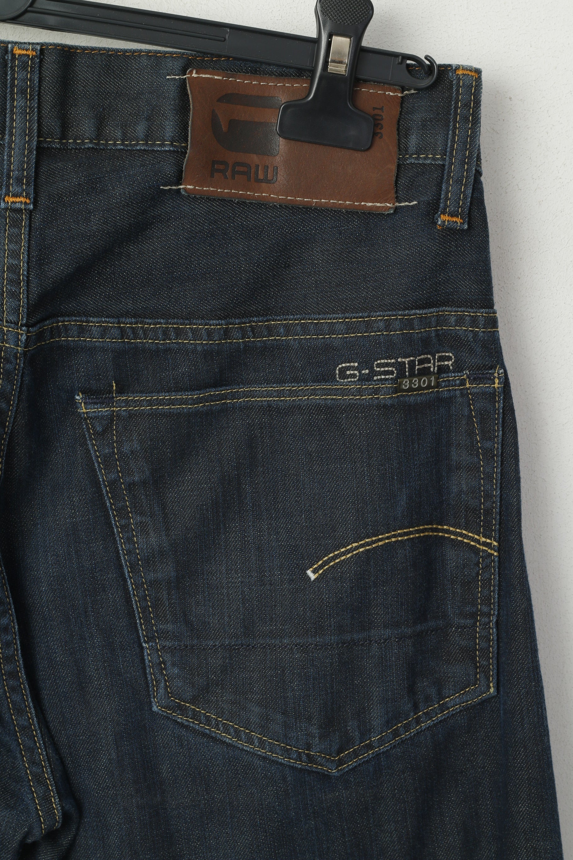 G-Star Raw Men 32 Jeans Trousers Navy Cotton 3301 Classic  Straight Leg Pants