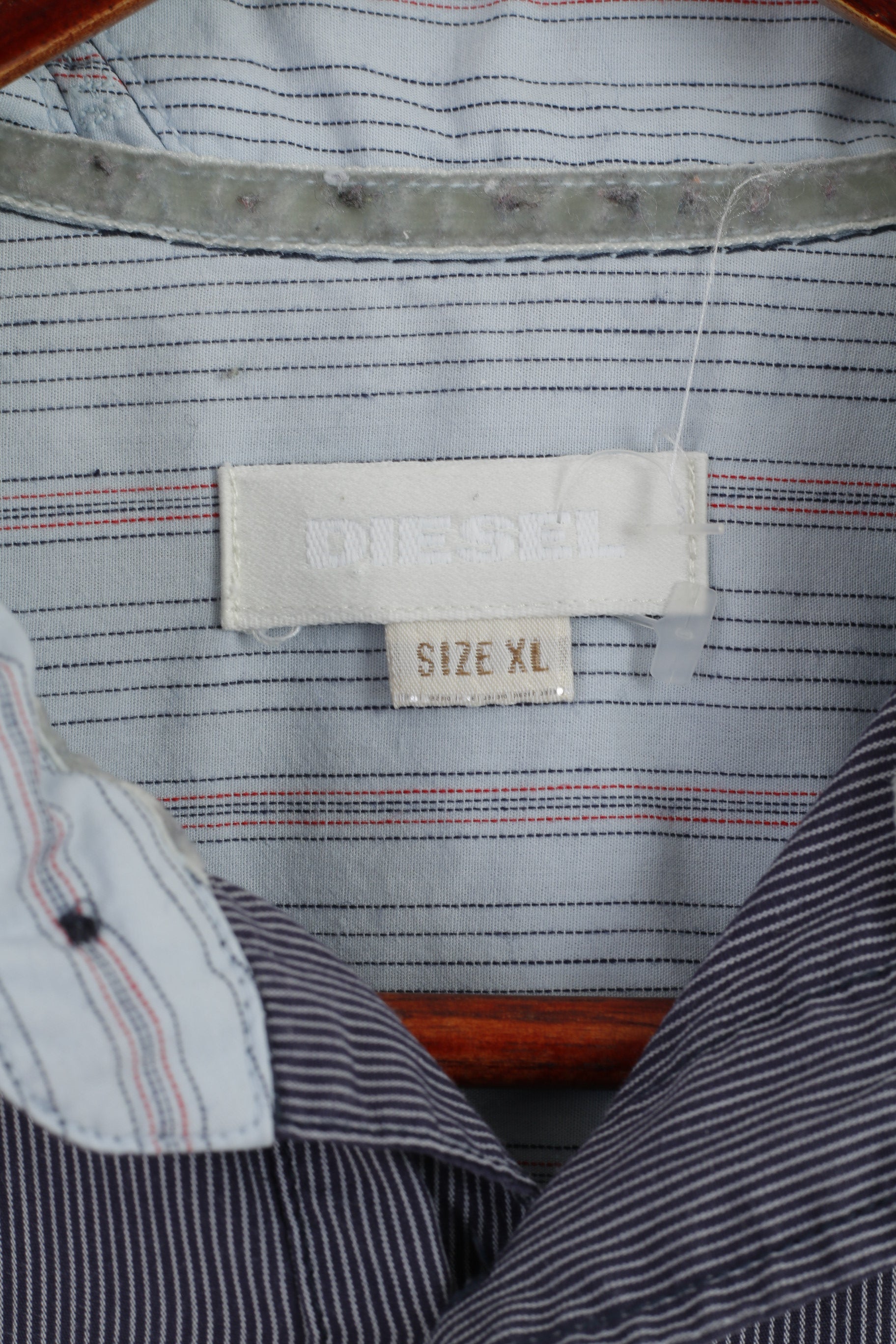 Diesel Uomo XL (L) Camicia casual Top in cotone a righe blu a maniche lunghe con colletto button down