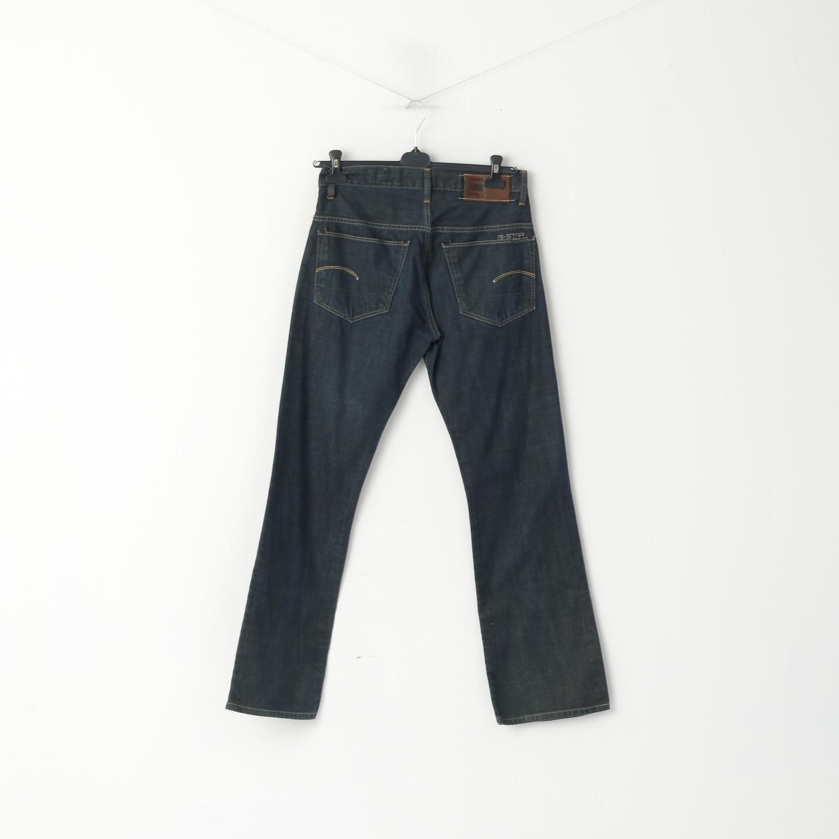 G-Star Raw Men 32 Jeans Trousers Navy Cotton 3301 Classic  Straight Leg Pants