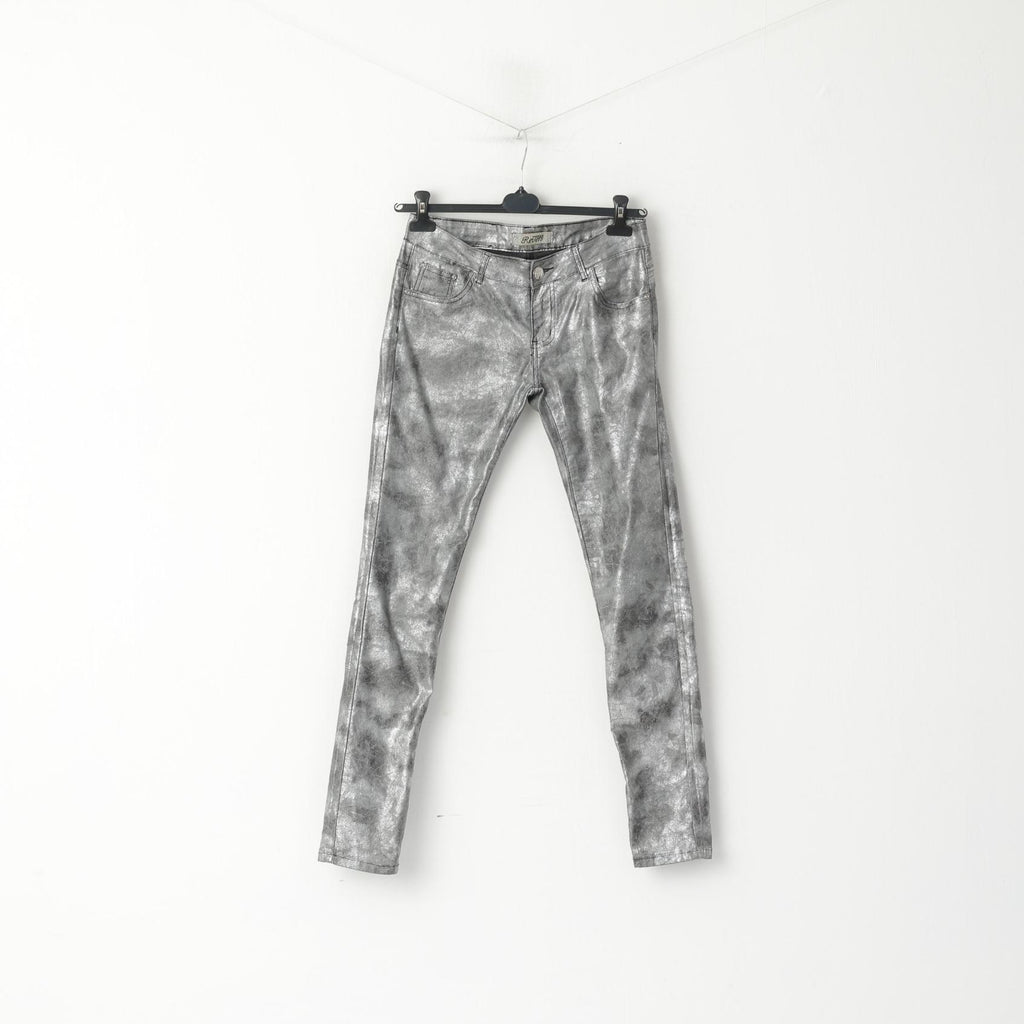 Pantaloni Prenium Revers da donna 40 L Pantaloni skinny da festa in cotone elasticizzato argento lucido