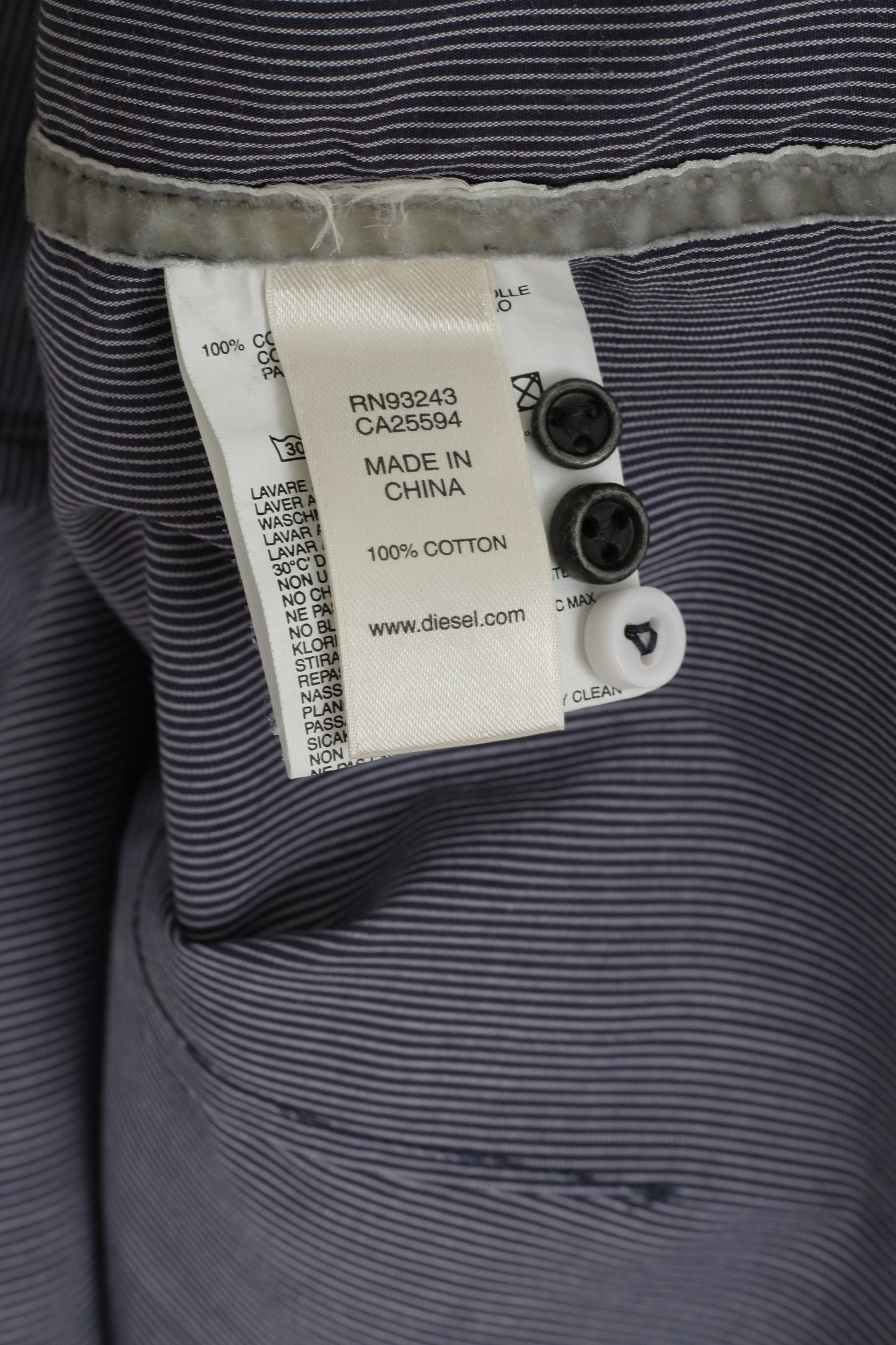 Diesel Uomo XL (L) Camicia casual Top in cotone a righe blu a maniche lunghe con colletto button down