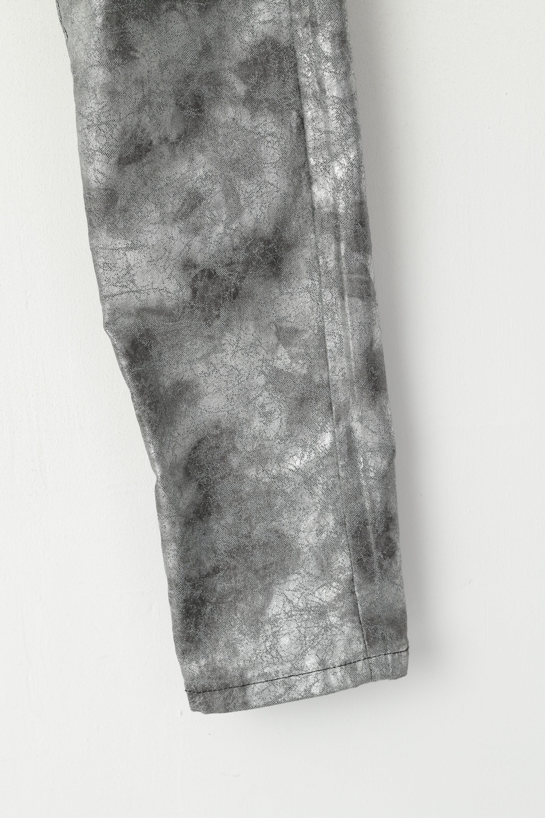 Prenium Revers Women 40 L Trousers Silver Shiny Cotton Stretch Skinny Party Pants