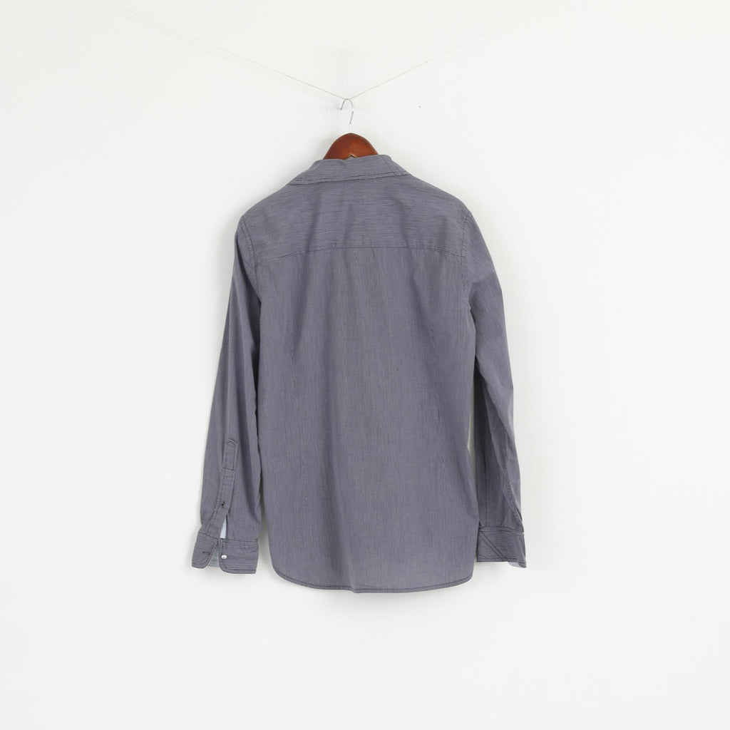 Diesel Uomo XL (L) Camicia casual Top in cotone a righe blu a maniche lunghe con colletto button down