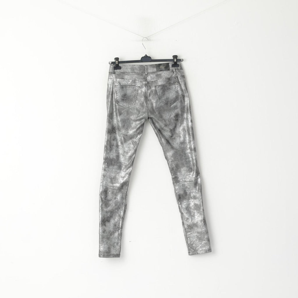 Pantaloni Prenium Revers da donna 40 L Pantaloni skinny da festa in cotone elasticizzato argento lucido