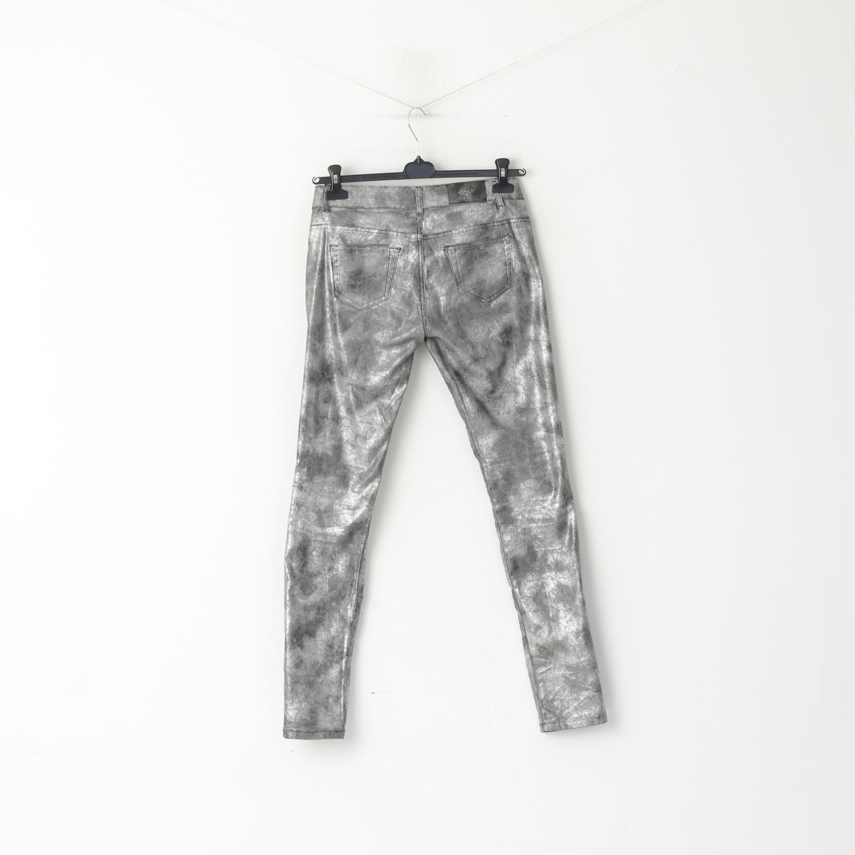 Pantaloni Prenium Revers da donna 40 L Pantaloni skinny da festa in cotone elasticizzato argento lucido