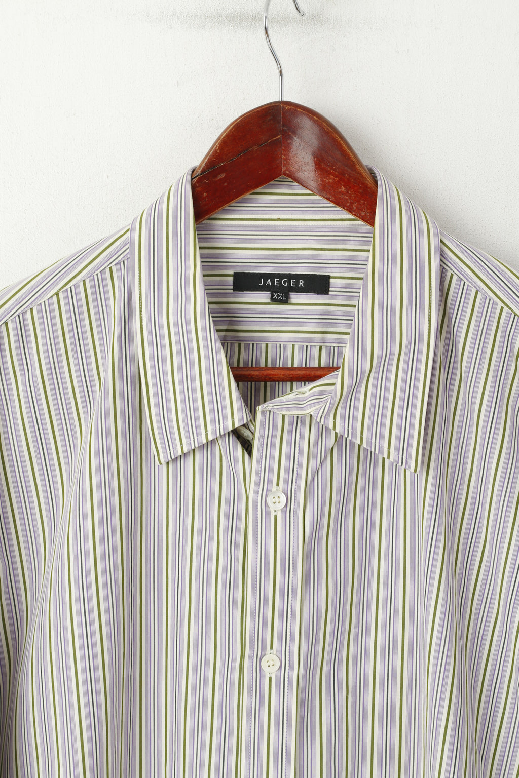 Jaeger Men XXL Casual Shirt Purple Green Striped Cotton Long Sleeve Top