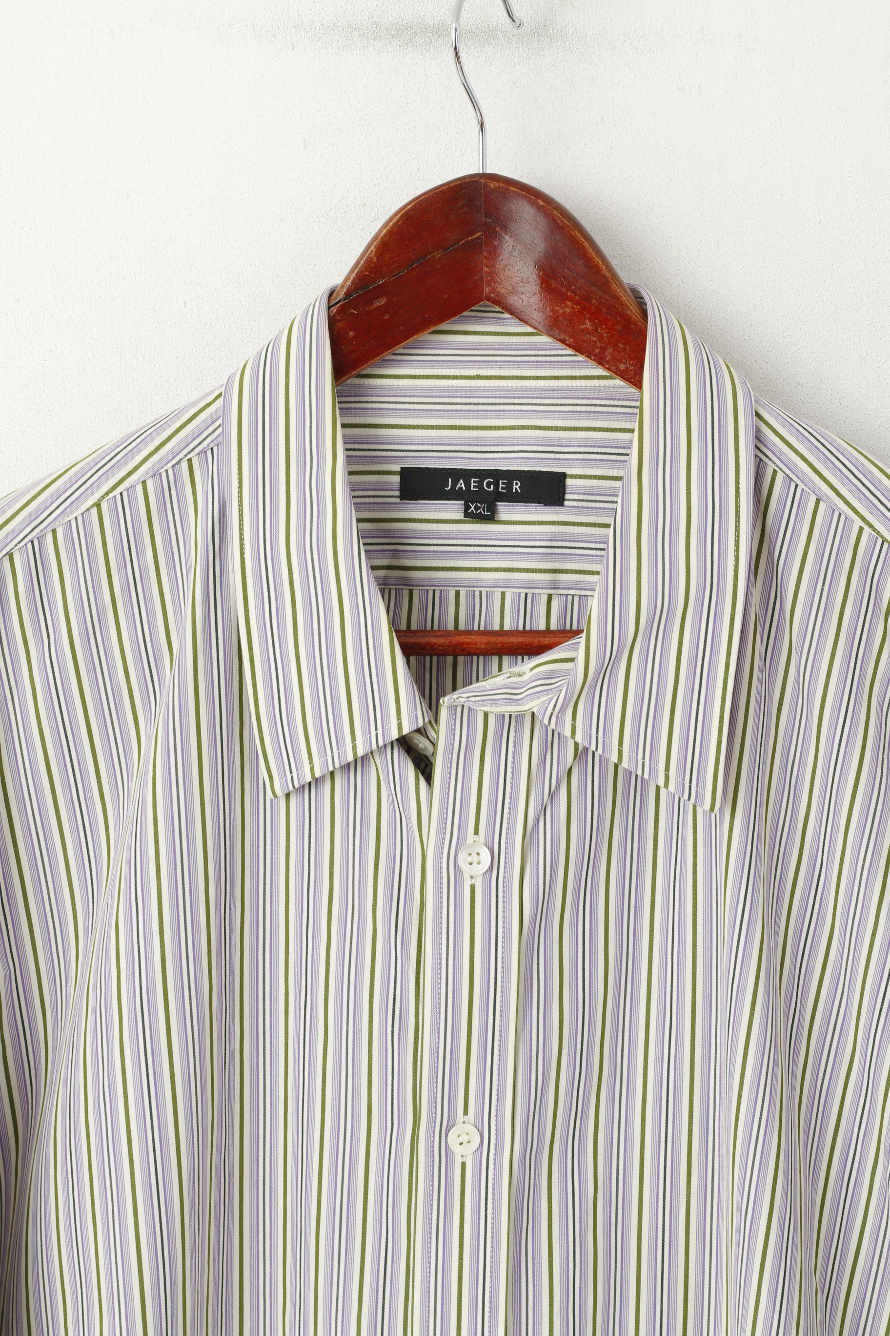 Jaeger Men XXL Casual Shirt Purple Green Striped Cotton Long Sleeve Top