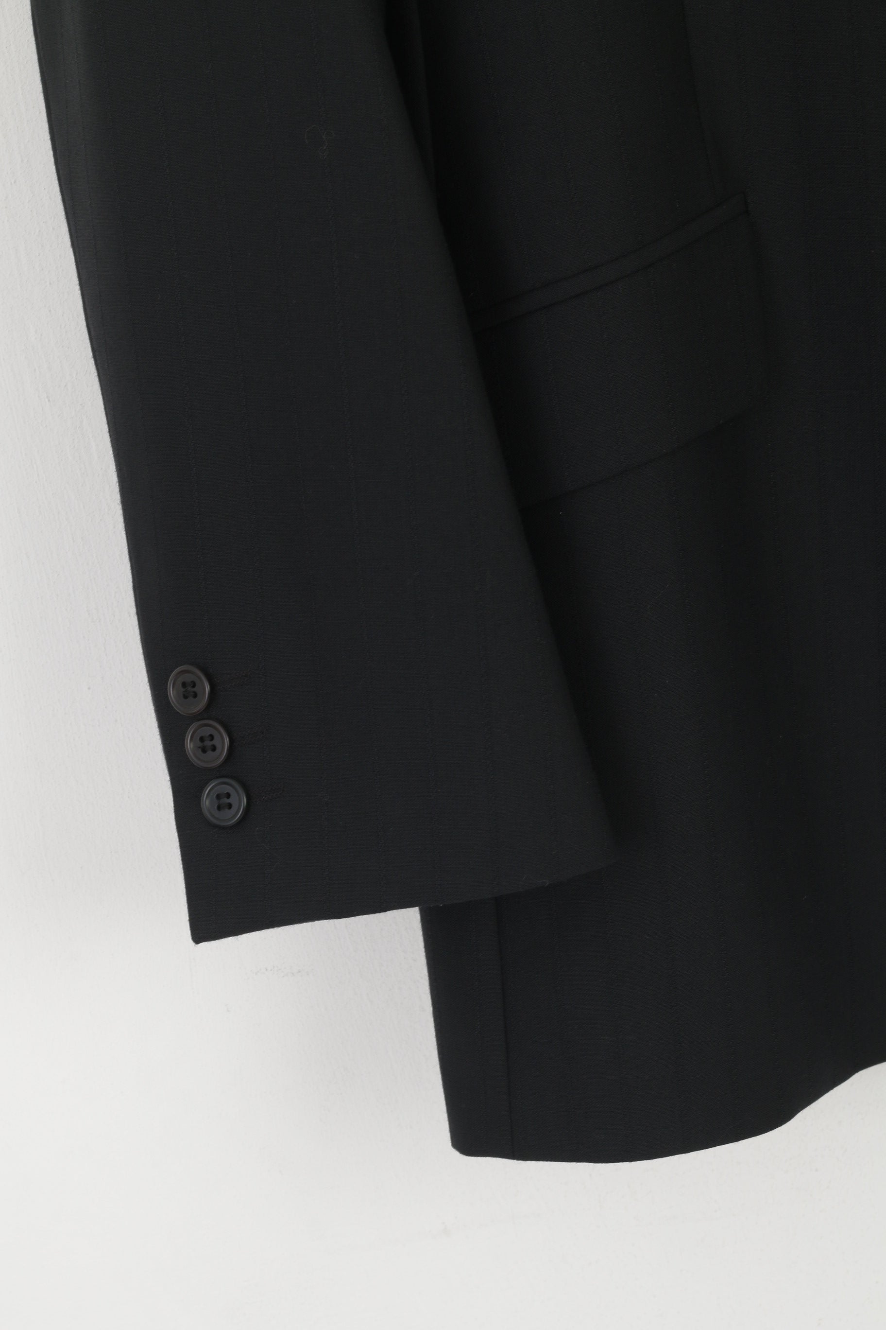 Ben Sherman Hommes 42 107 Blazer Noir Laine Régulière Veste Simple Boutonnage
