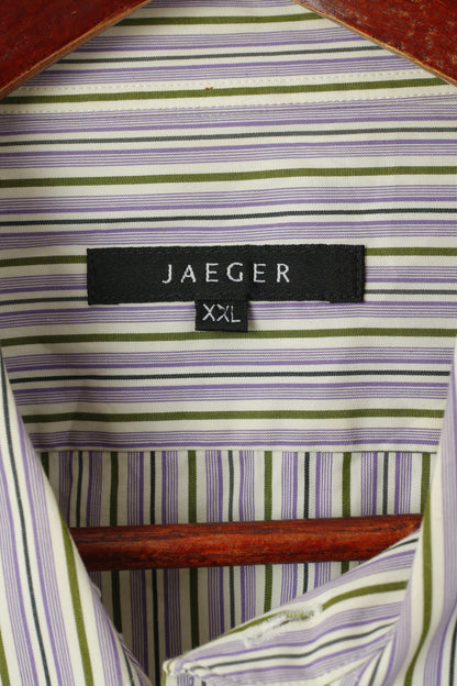 Jaeger Men XXL Casual Shirt Purple Green Striped Cotton Long Sleeve Top