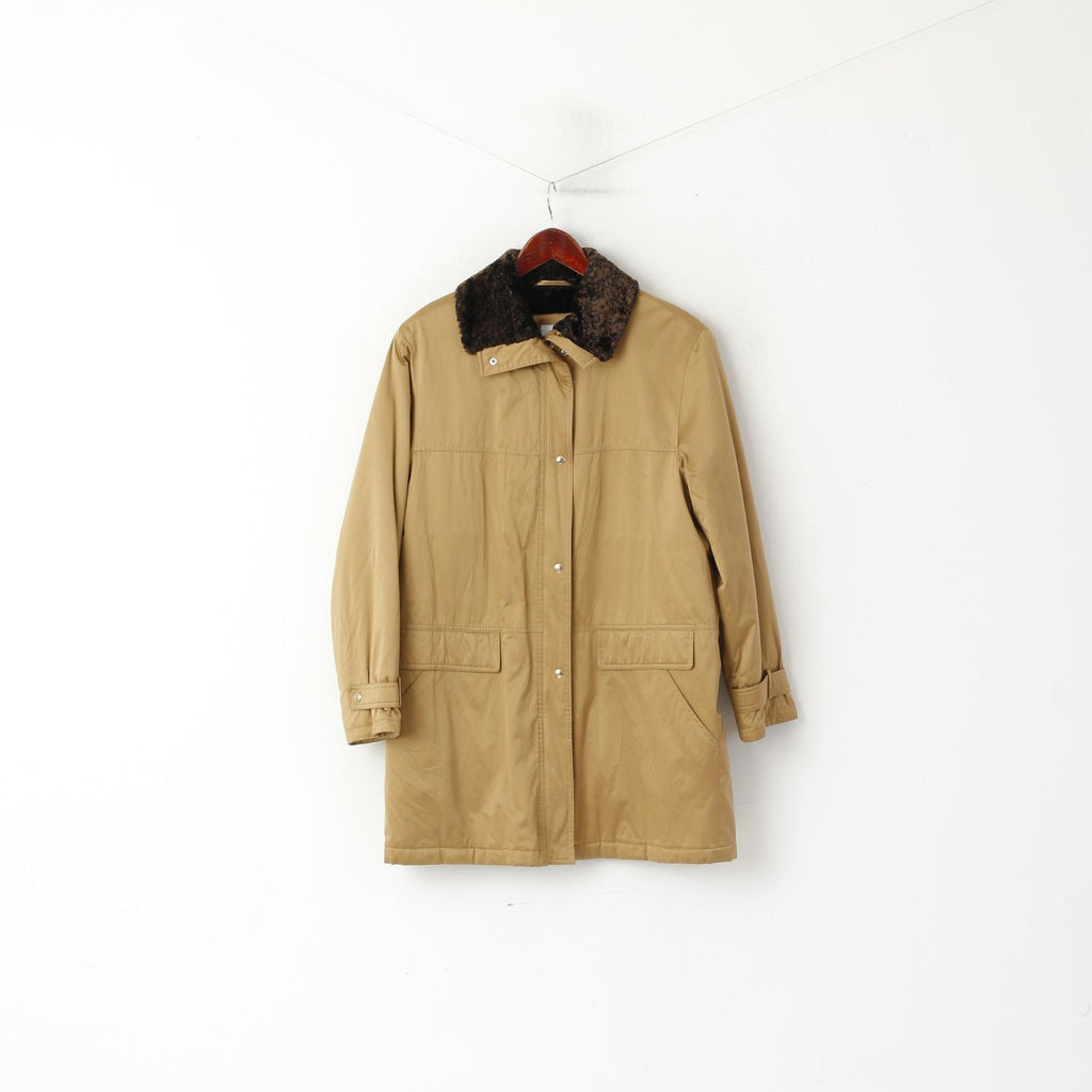 Hucke Women 12 L Jacket Gold Full Zipper Shiny Foux Fur Lightweight Coat