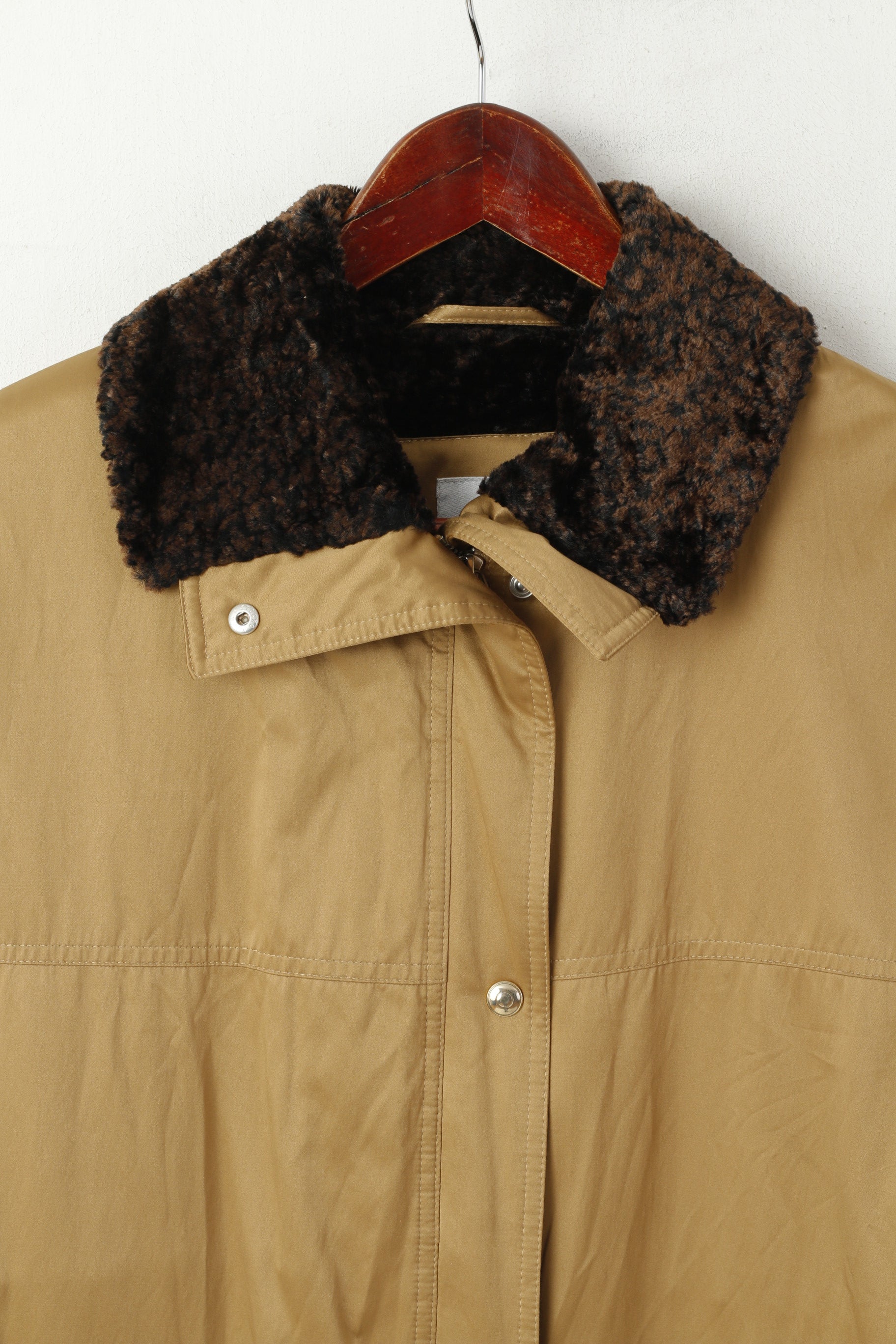 Hucke Women 12 L Jacket Gold Full Zipper Shiny Foux Fur Lightweight Coat