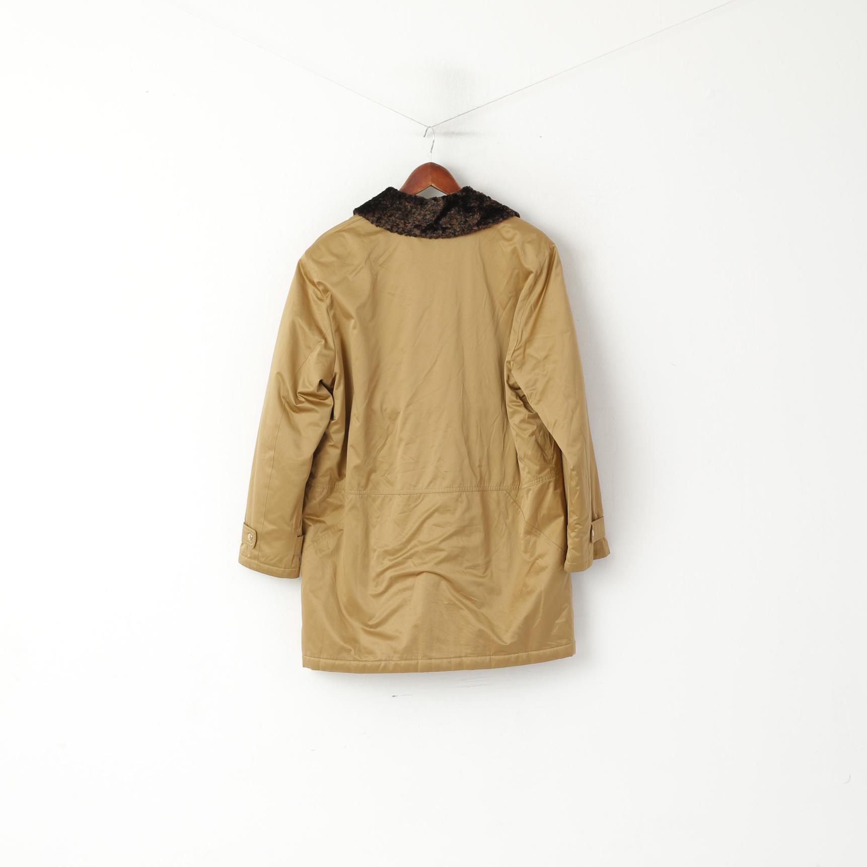 Hucke Women 12 L Jacket Gold Full Zipper Shiny Foux Fur Lightweight Coat