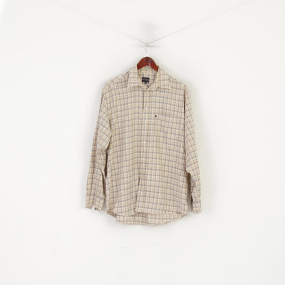 Red Green Men L Casual Shirt Beige Check Cotton Detailed Buttons Long Sleeve Top