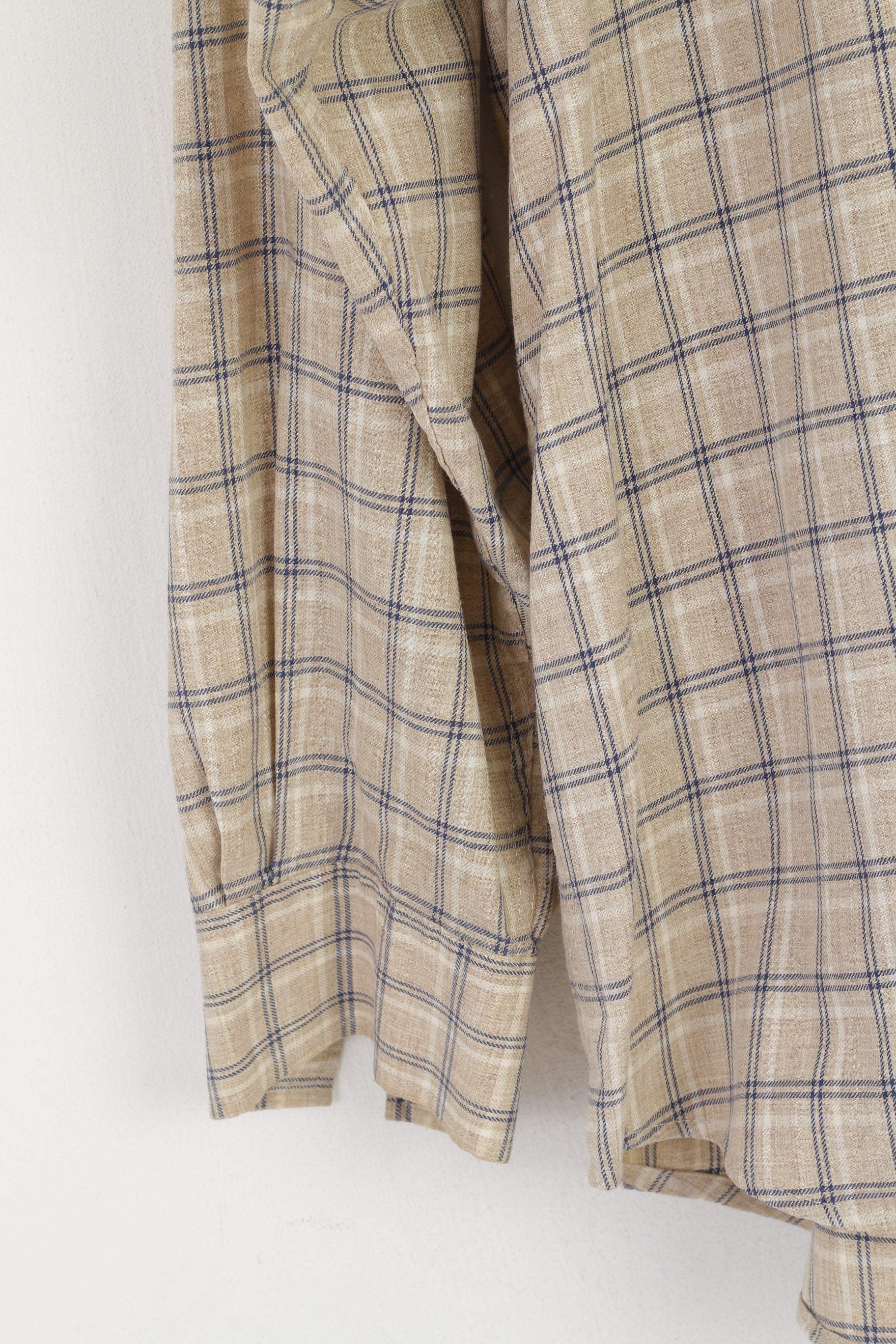 Camicia casual da uomo L rossa verde Top a maniche lunghe con bottoni dettagliati in cotone a quadri beige