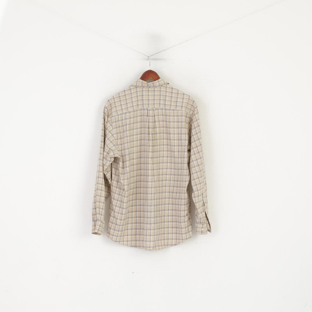 Camicia casual da uomo L rossa verde Top a maniche lunghe con bottoni dettagliati in cotone a quadri beige