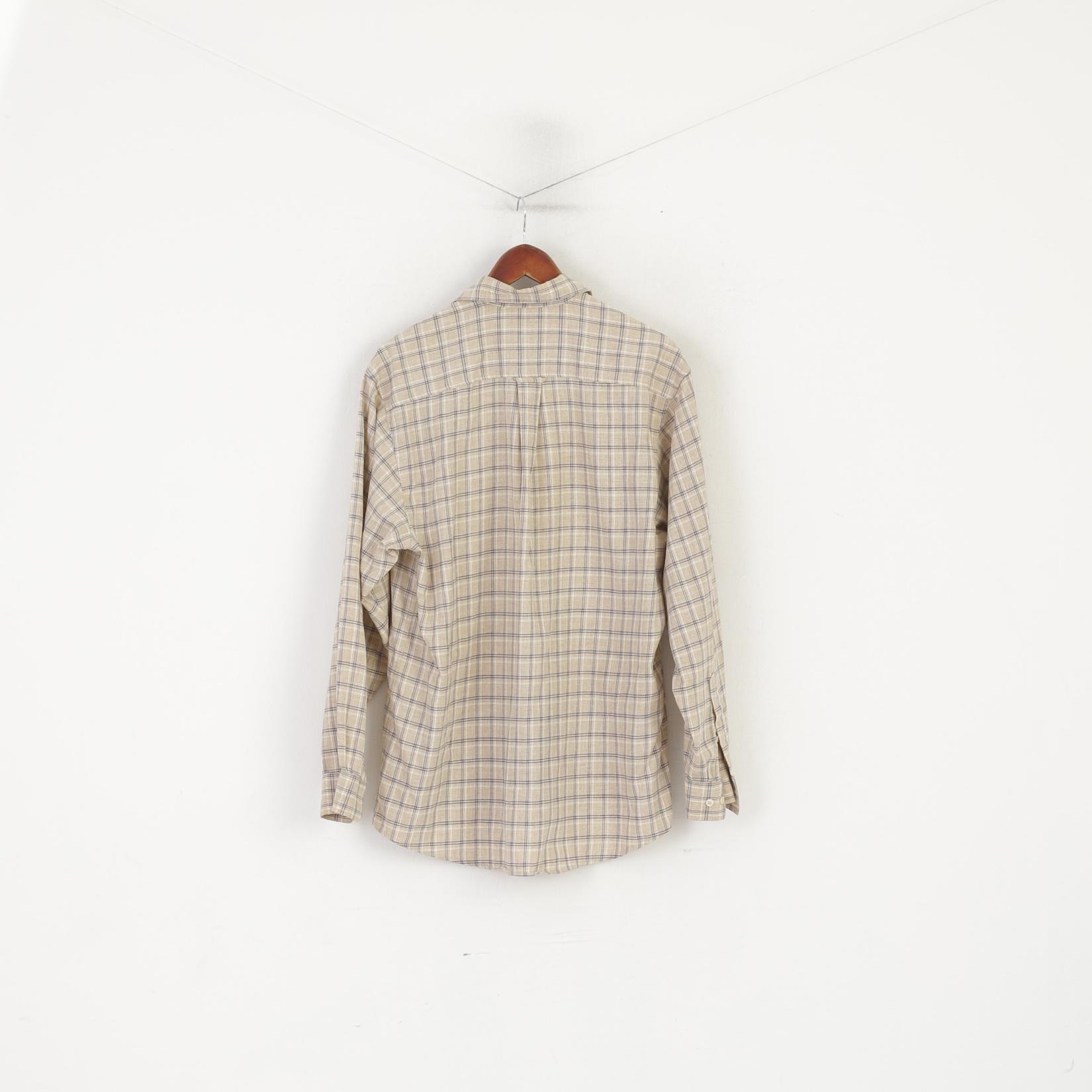 Camicia casual da uomo L rossa verde Top a maniche lunghe con bottoni dettagliati in cotone a quadri beige