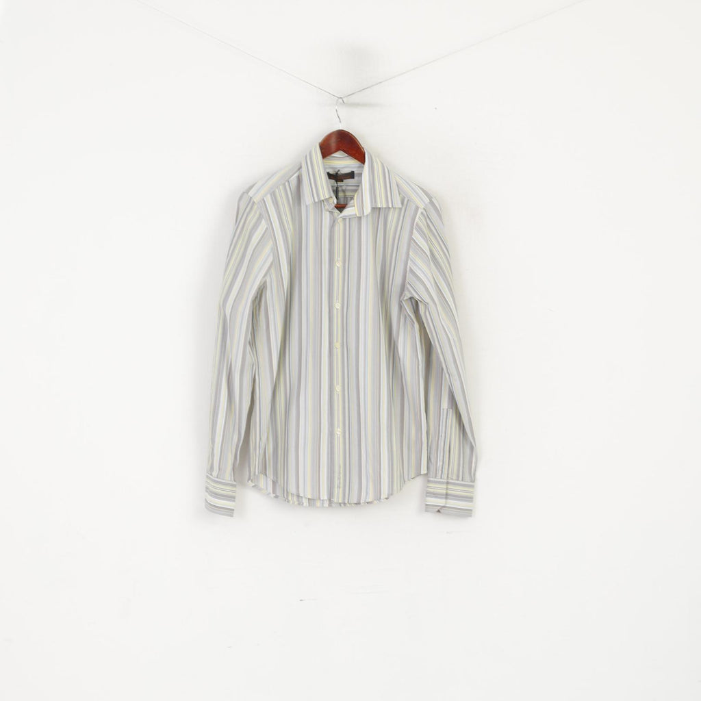 New Ben Sherman Men S Casual Shirt Grey Striped Cotton Long Sleeve Slim Fit To