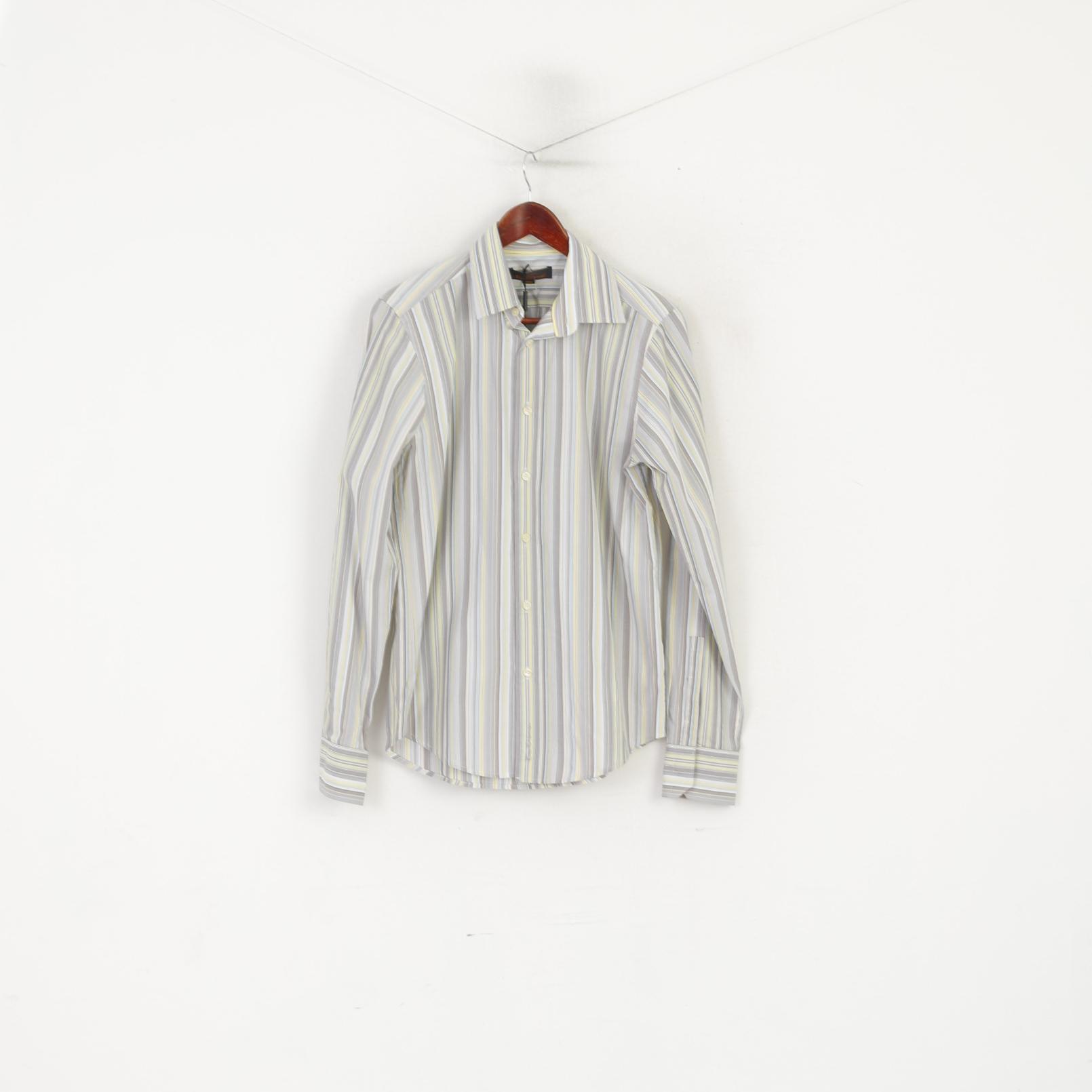New Ben Sherman Men S Casual Shirt Grey Striped Cotton Long Sleeve Slim Fit To