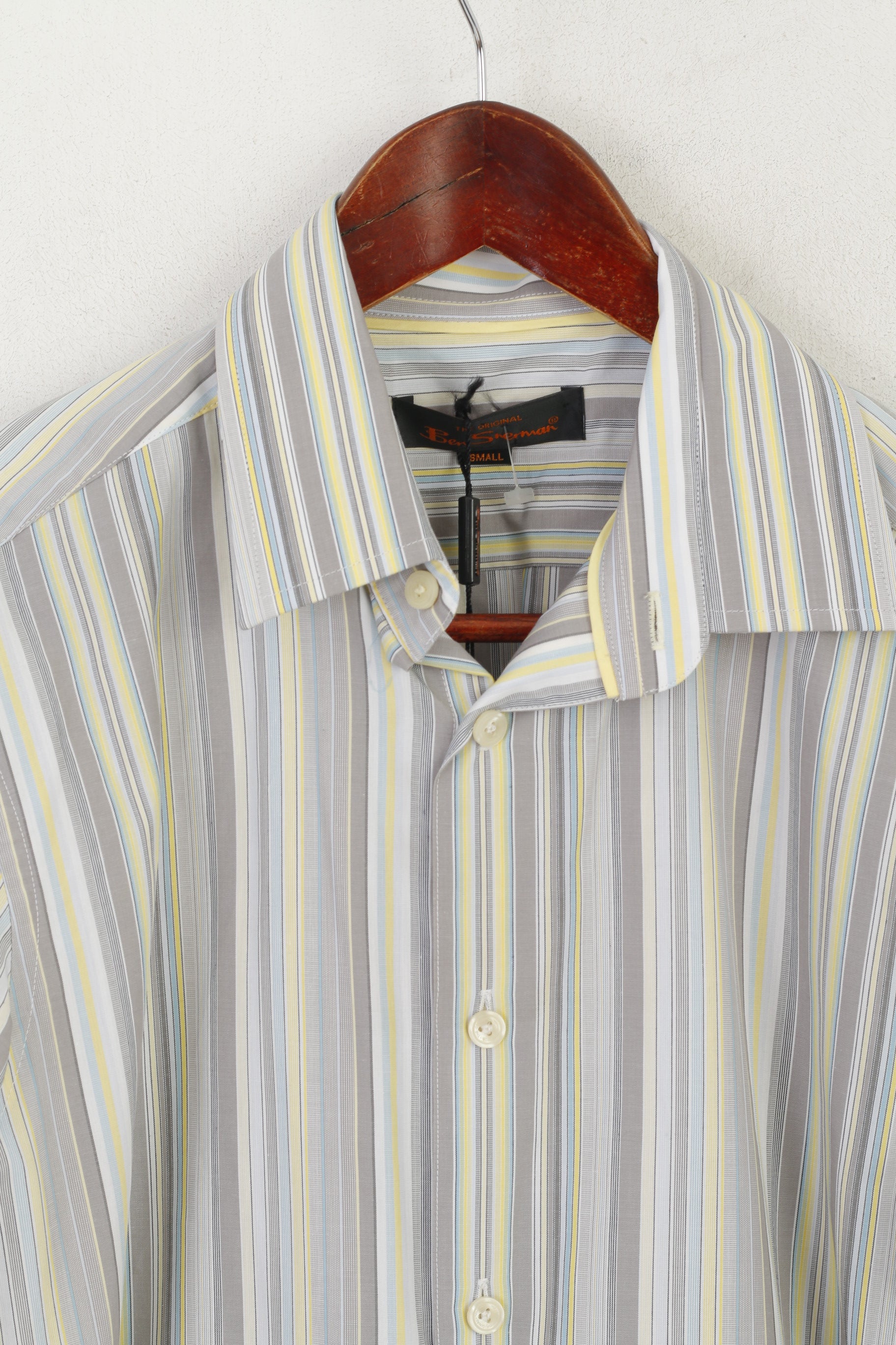 New Ben Sherman Men S Casual Shirt Grey Striped Cotton Long Sleeve Slim Fit To