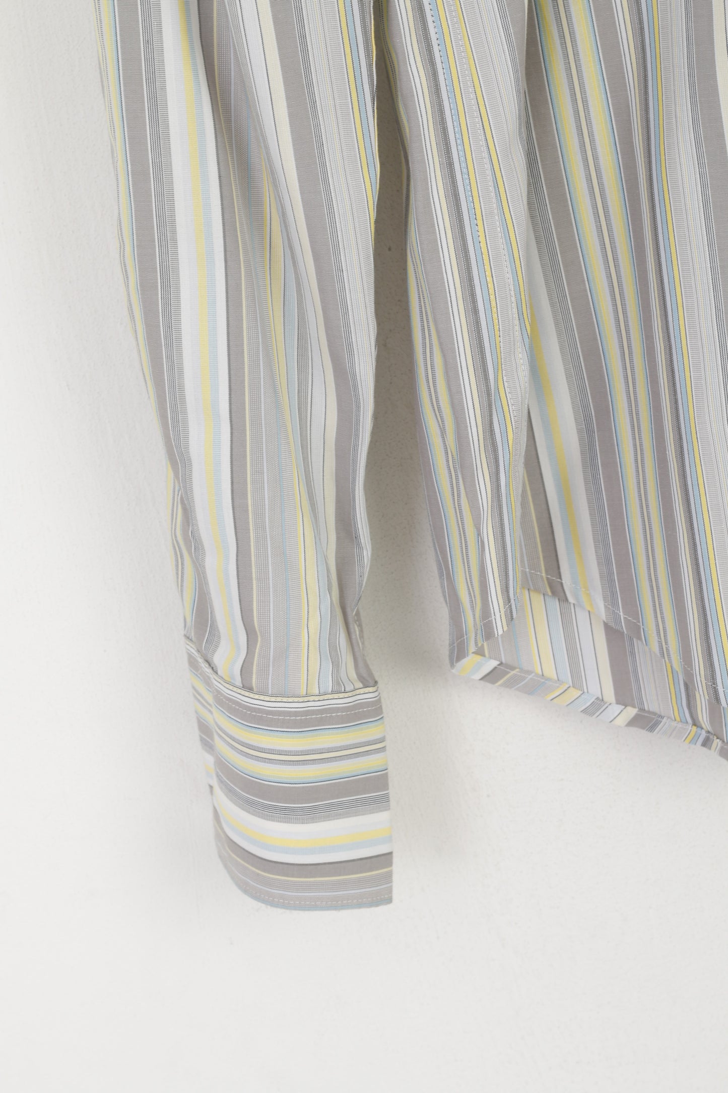 Nuova camicia casual da uomo Ben Sherman S in cotone a righe grigie a maniche lunghe slim fit
