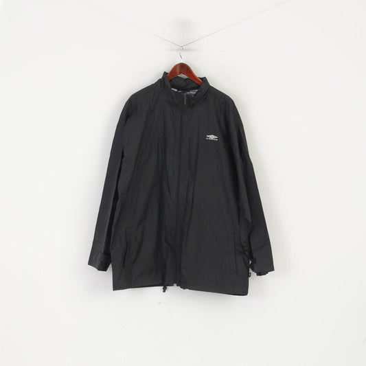 Umbro Hommes XXL Veste Noir Nylon Imperméable Fermeture Éclair Complète Capuche Cachée Sportswear Haut