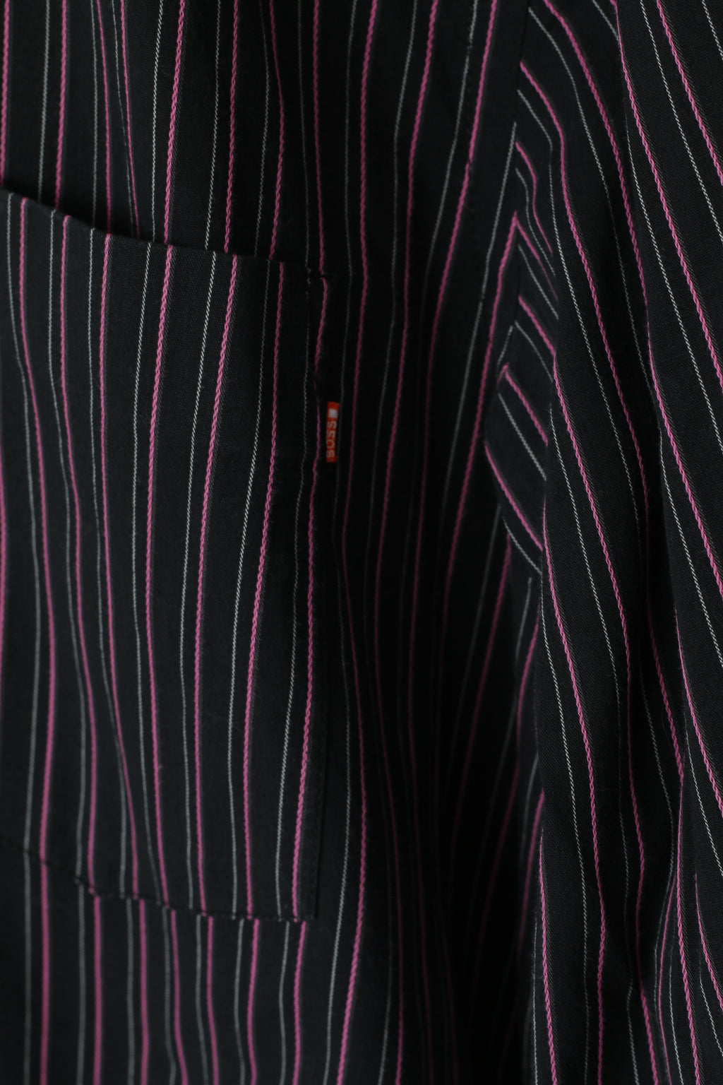 Hugo Boss Men M Casual Shirt Black Pink Striped Cotton Stretch Fit Long Sleeve Top