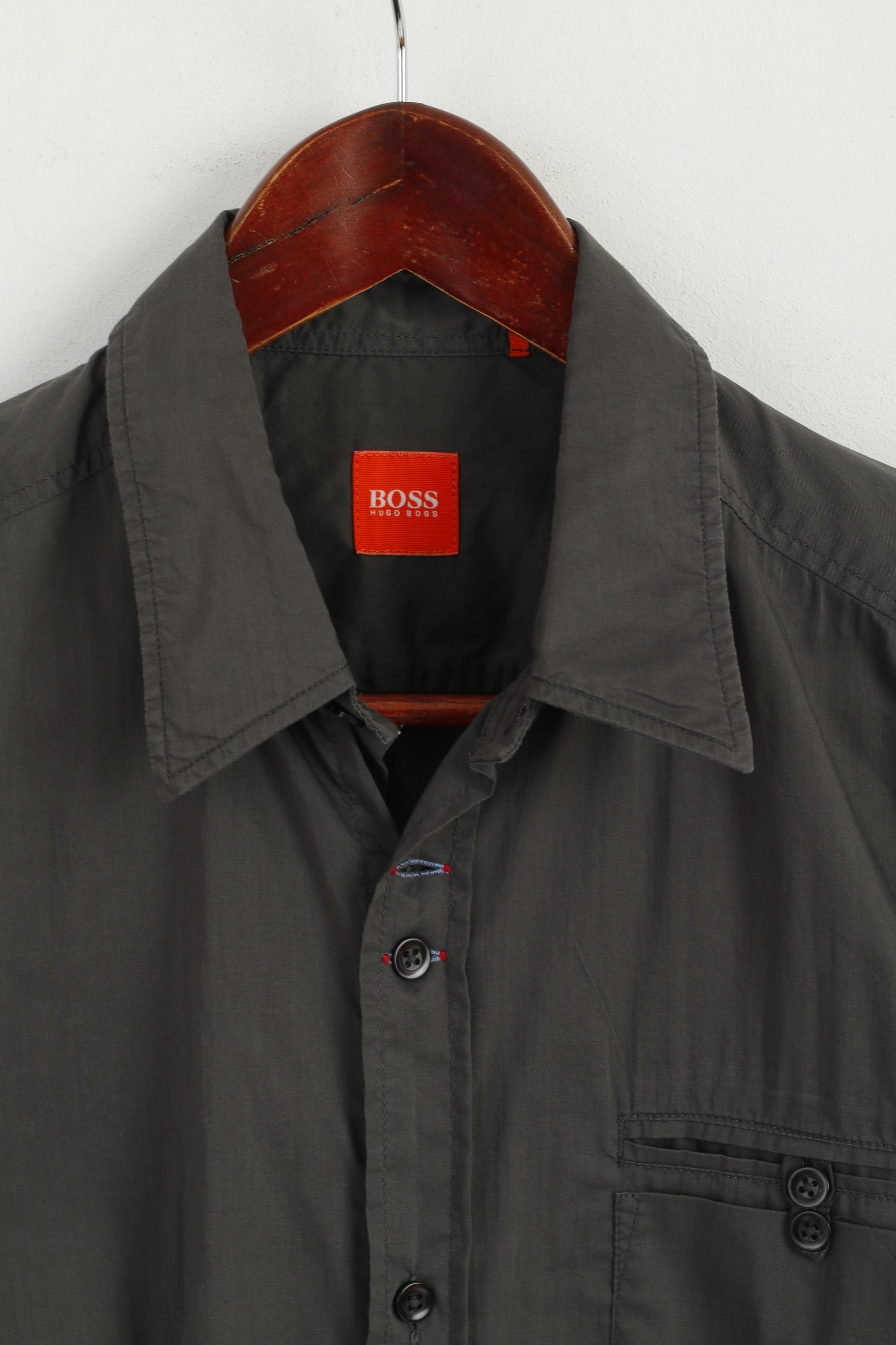 Hugo Boss Men M Casual Shirt Gray Cotton Nylon Blend Soft Long Sleeve Fit Top