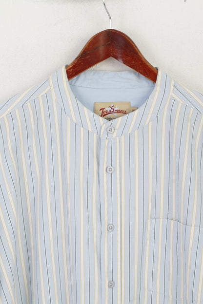 Joe Browns Men XL Casual Shirt Blue Cotton Striped Stand-up Collar Long Sleeve Top