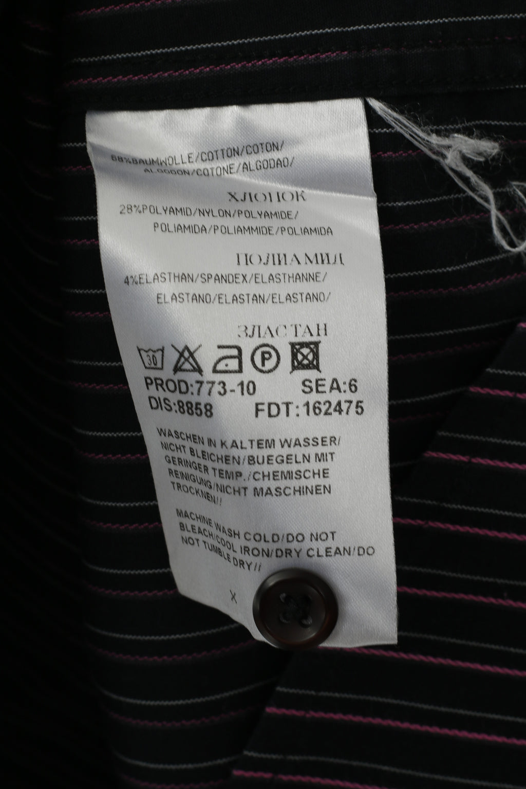 Hugo Boss Men M Casual Shirt Black Pink Striped Cotton Stretch Fit Long Sleeve Top