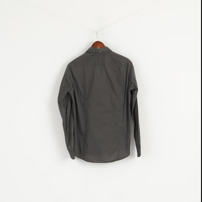 Hugo Boss Men M Casual Shirt Gray Cotton Nylon Blend Soft Long Sleeve Fit Top