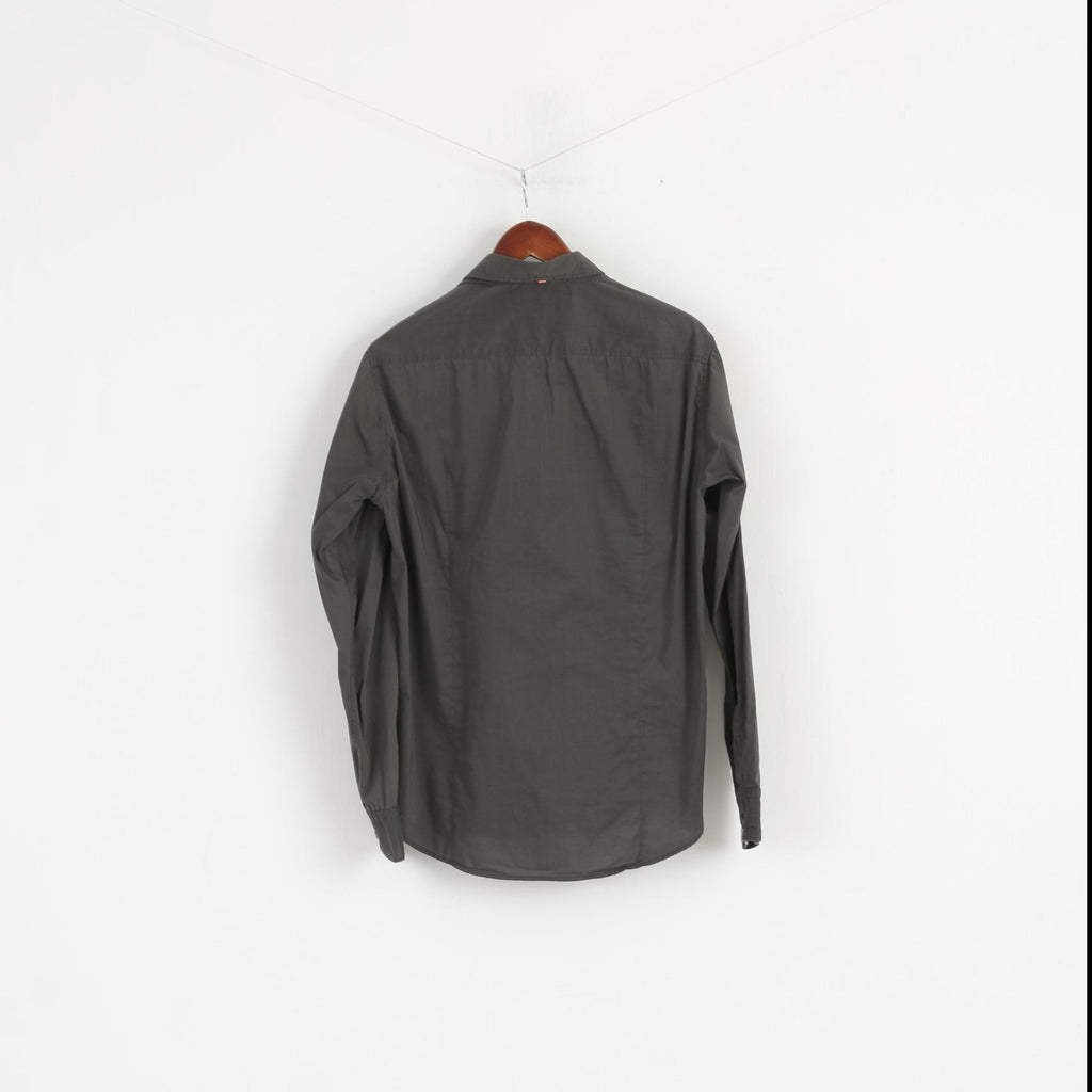 Hugo Boss Men M Casual Shirt Gray Cotton Nylon Blend Soft Long Sleeve Fit Top