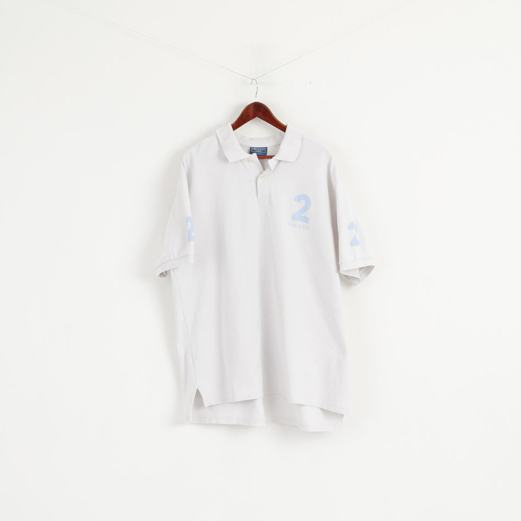 Hackett London Men XXL (XXXL) Polo Shirt White Cotton #2 Short Sleeve Top