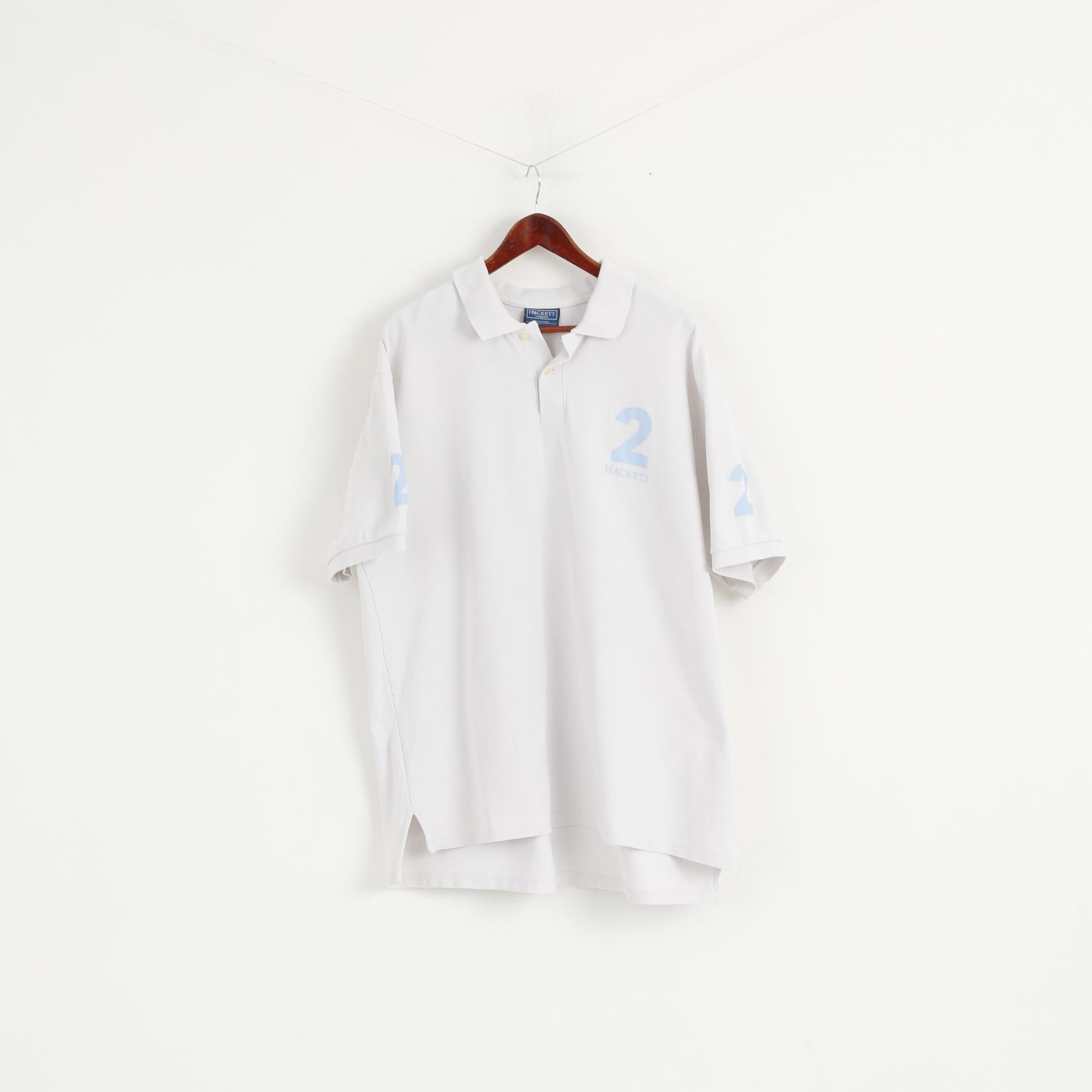Hackett London Men XXL (XXXL) Polo Shirt White Cotton #2 Short Sleeve Top