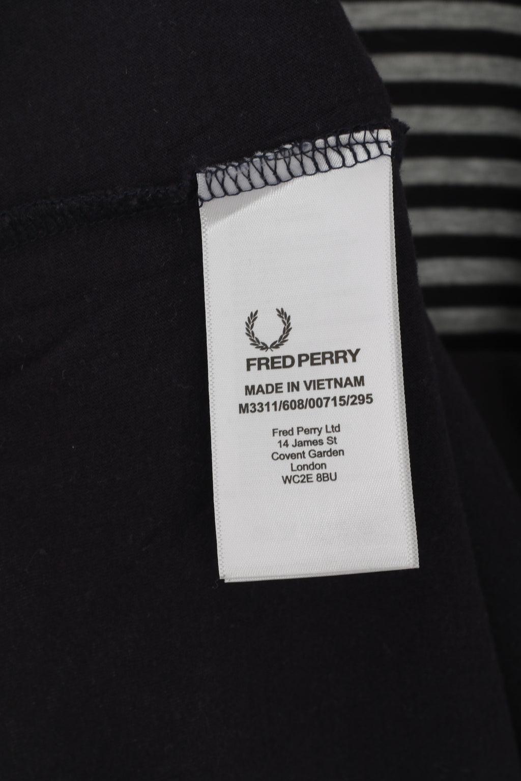 Fred Perry Hommes M (S) Chemise Marine Coton Rayé Poche Classique Col Rond Marine Top