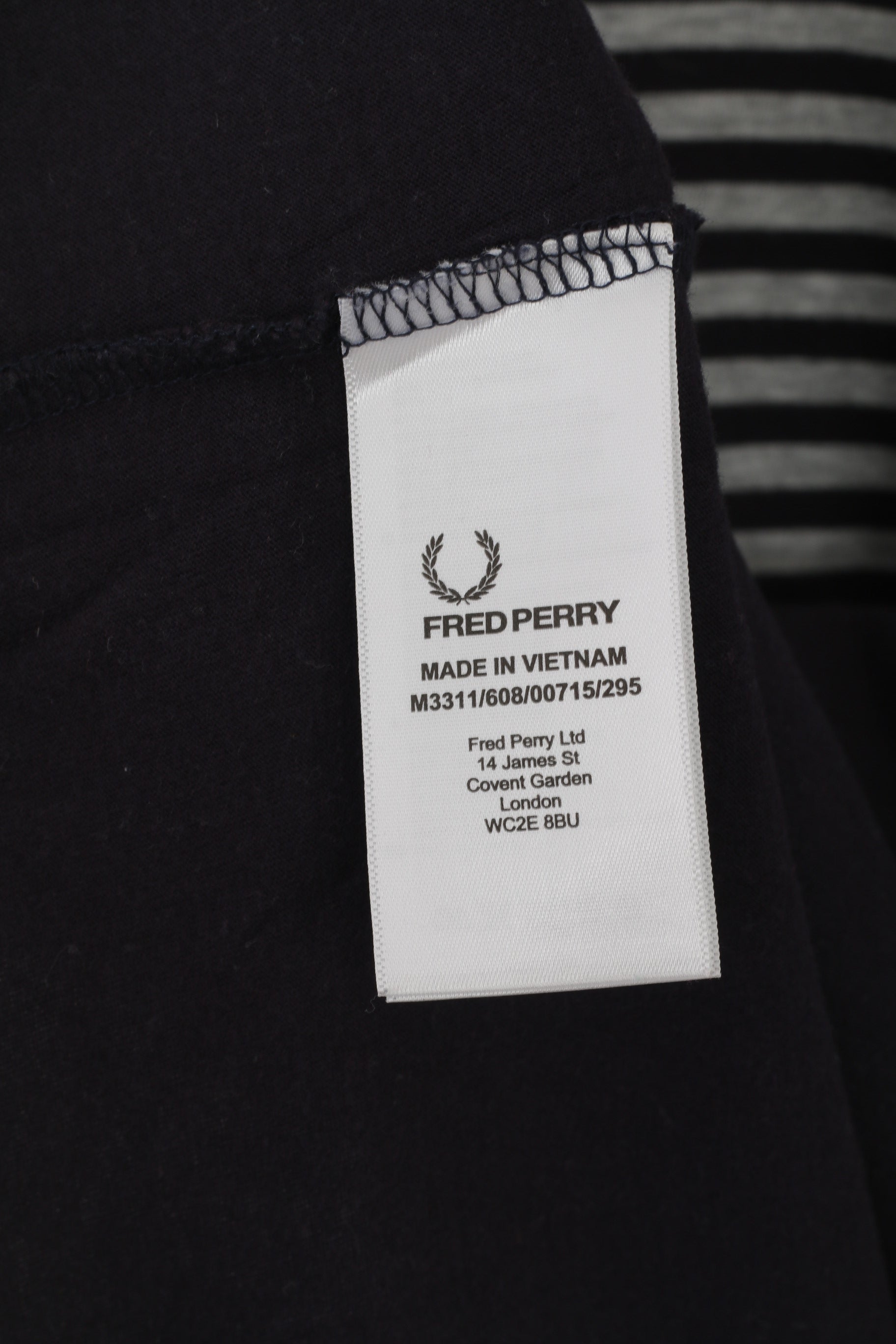 Fred Perry Hommes M (S) Chemise Marine Coton Rayé Poche Classique Col Rond Marine Top