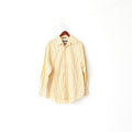 Nautica Men L Casual Shirt Yellow Striped 80s Two-Ply Cotton Long Sleeve Top